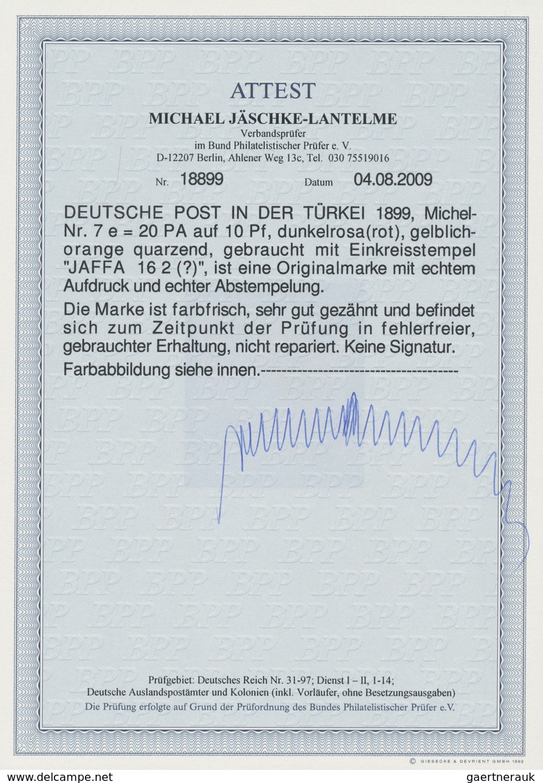 Deutsche Post In Der Türkei: 1899, Krone/Adler, 20 PA Auf 10 Pf., In Der Seltenen Farbe DUNKELROSA(R - Turkse Rijk (kantoren)