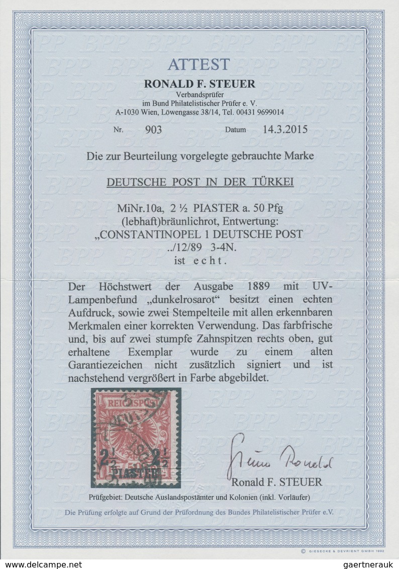 Deutsche Post In Der Türkei: 1889, 2 1/2 Pia Auf 50 Pf Bräunlichrot Krone/Adler Entwertet Mit K1 Con - Turkse Rijk (kantoren)