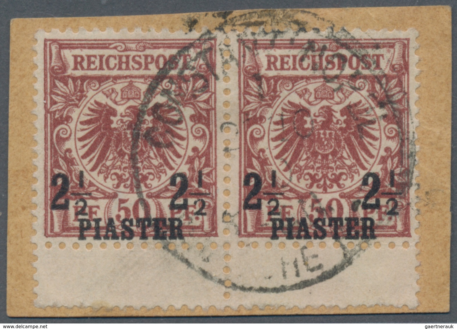 Deutsche Post In Der Türkei: 1889, 2½ PIA Auf 50 Pf. Krone/Adler In Lilabraun, Waagerechtes Paar Mit - Turkse Rijk (kantoren)