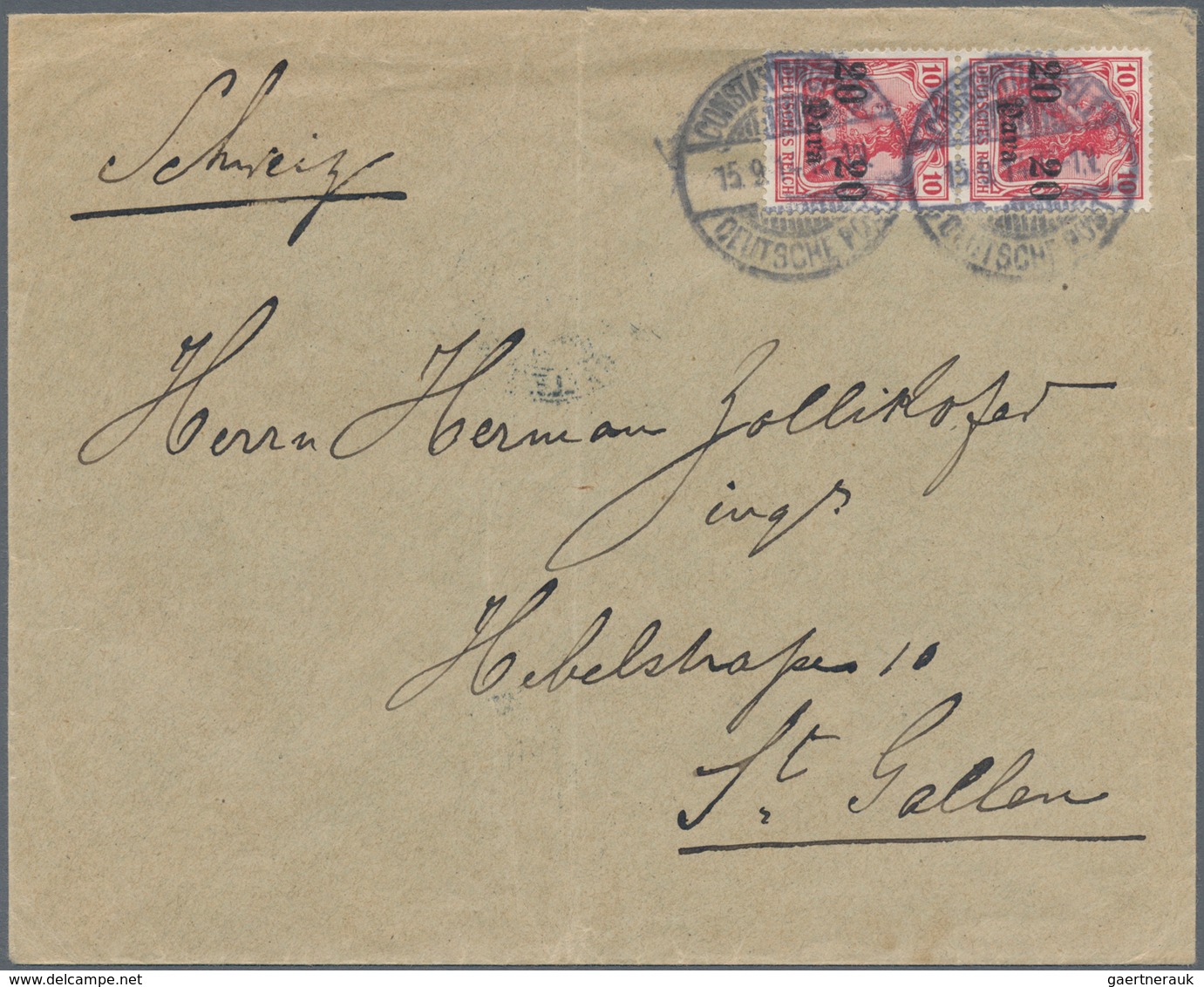 Deutsche Post In Der Türkei: 1914, 20 Para On 10 Pf Germania Im Senkr. Paar Auf Kriegspost-Brief Von - Turkey (offices)