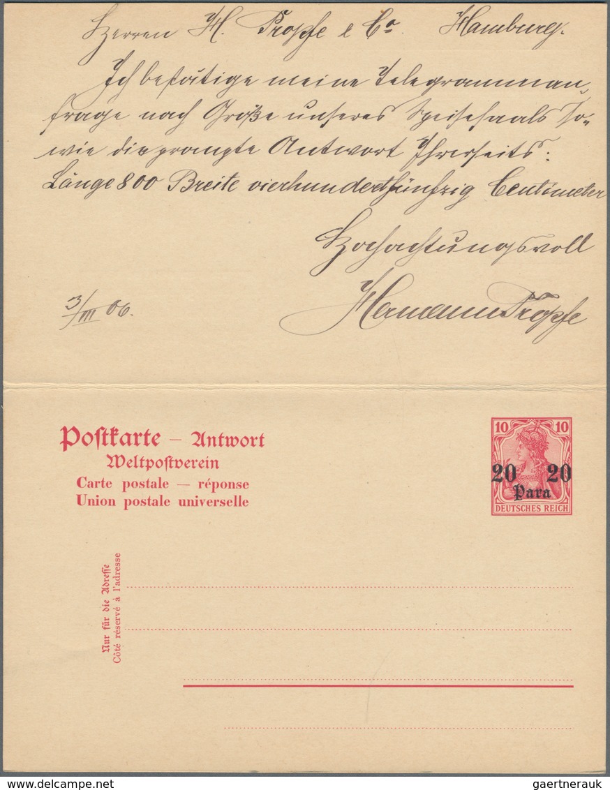 Deutsche Post In Der Türkei - Ganzsachen: 1906, Drei Gebrauchte Ganzsachenpostkarten Mit Bezahlter A - Turkse Rijk (kantoren)