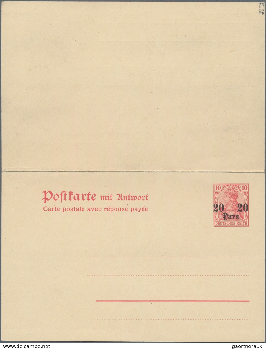 Deutsche Post In Der Türkei - Ganzsachen: 1907, Doppelkarte 20 Pa. Auf 10 Pfg. Karmin Mit Rautenwass - Deutsche Post In Der Türkei