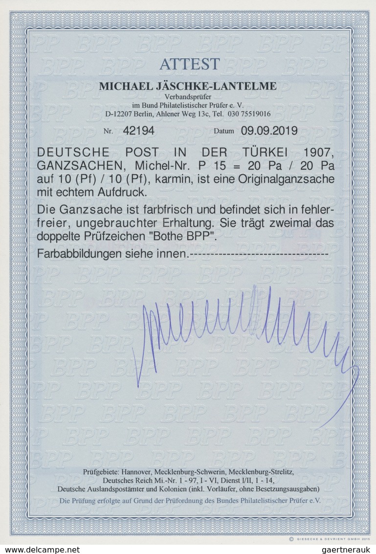 Deutsche Post In Der Türkei - Ganzsachen: 1907, Doppelkarte 20 Pa. Auf 10 Pfg. Karmin Mit Rautenwass - Turkse Rijk (kantoren)