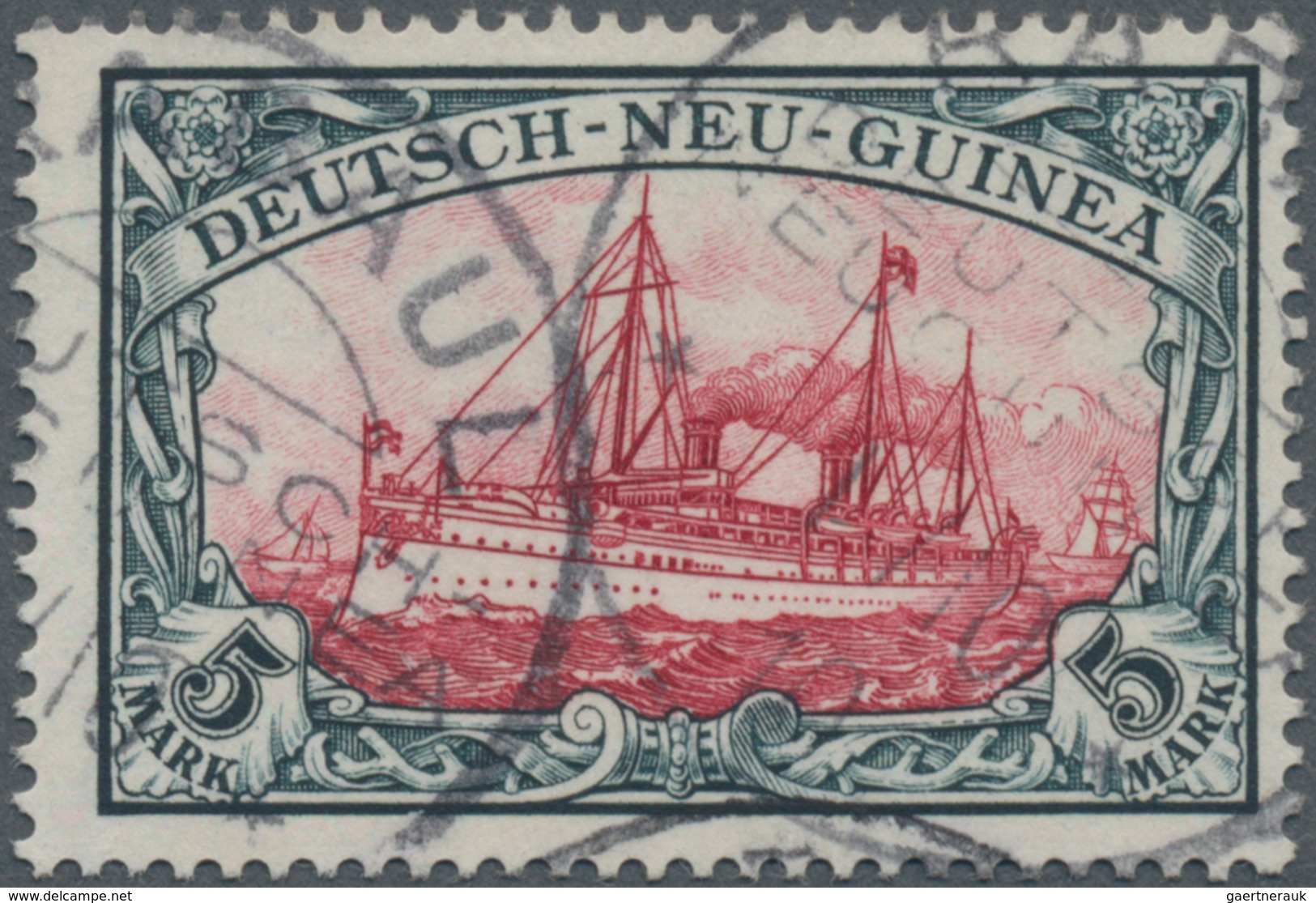 Deutsch-Neuguinea: 1900, 5 Mk Kaiseryacht, Grünschwarz/dunkelkarmin, Entwertet Mit Einkreissegmentst - Duits-Nieuw-Guinea