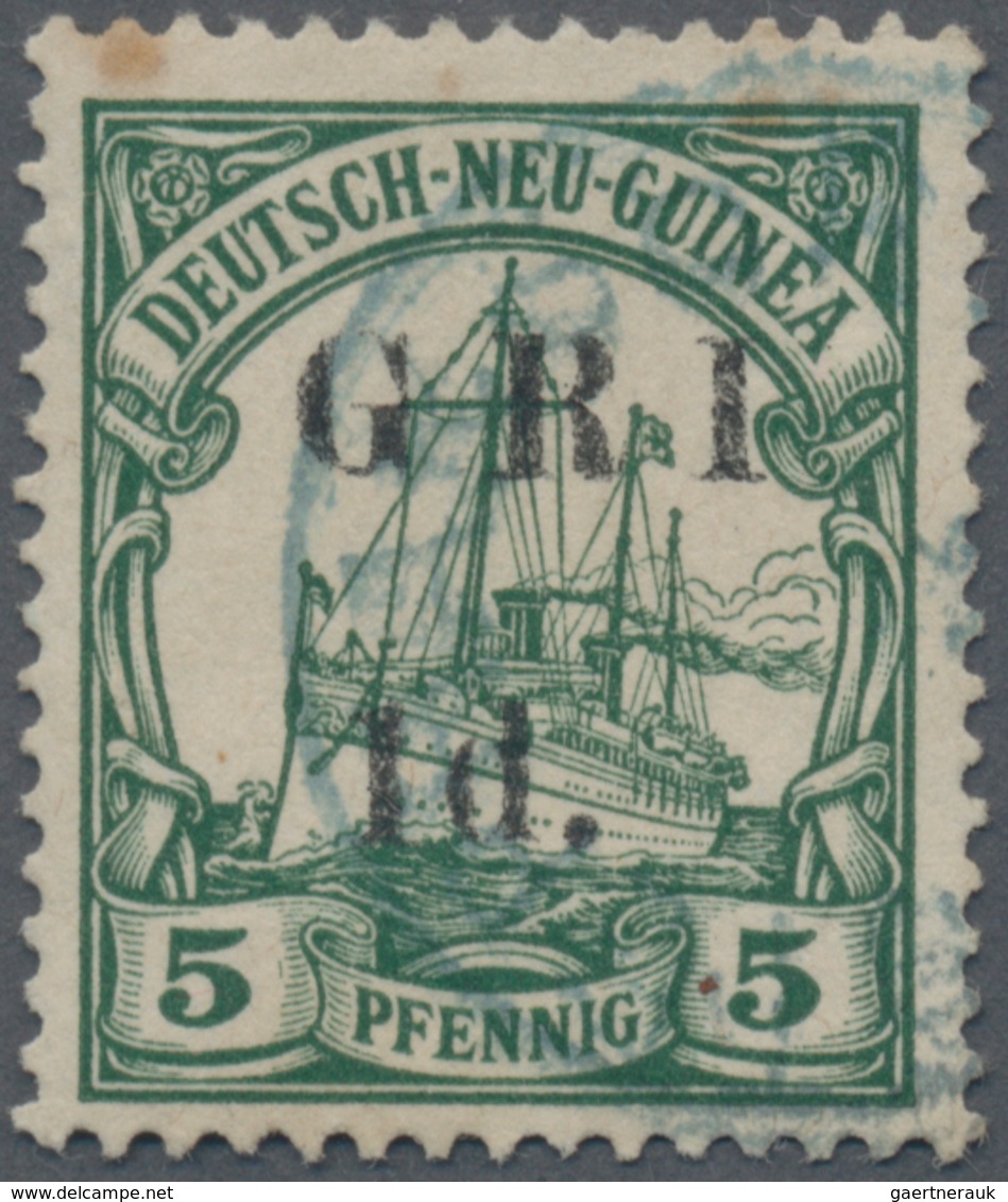 Deutsch-Neuguinea - Britische Besetzung: 1914/1915, 1d. Auf 5 Pfg. Grün, Enger Aufdruck, Mit Abart " - German New Guinea