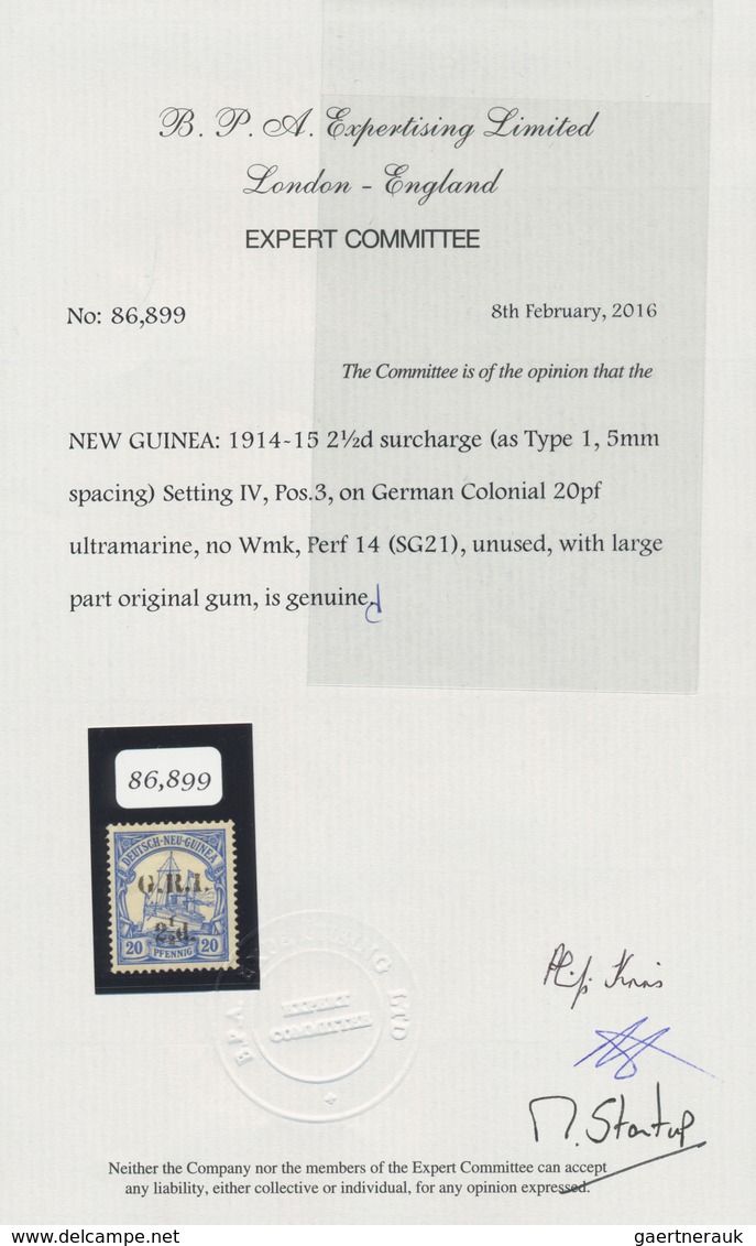 Deutsch-Neuguinea - Britische Besetzung: 1914/1915, 2½ Pfg. Auf 20 Pfg. Ultramarin, Weiter Aufdruck, - German New Guinea