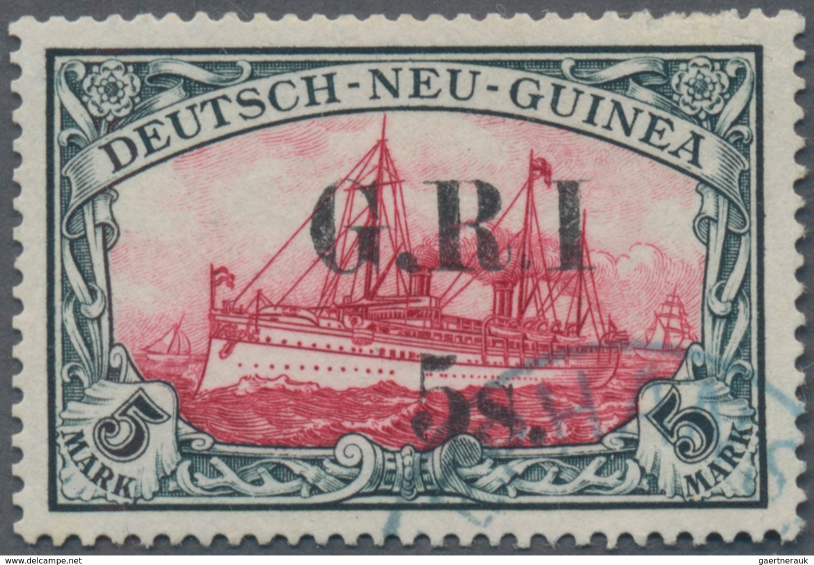 Deutsch-Neuguinea - Britische Besetzung: 1914/1915, 5s. Auf 5 Mark Grünschwarz/rot, Enger Aufdruck, - German New Guinea