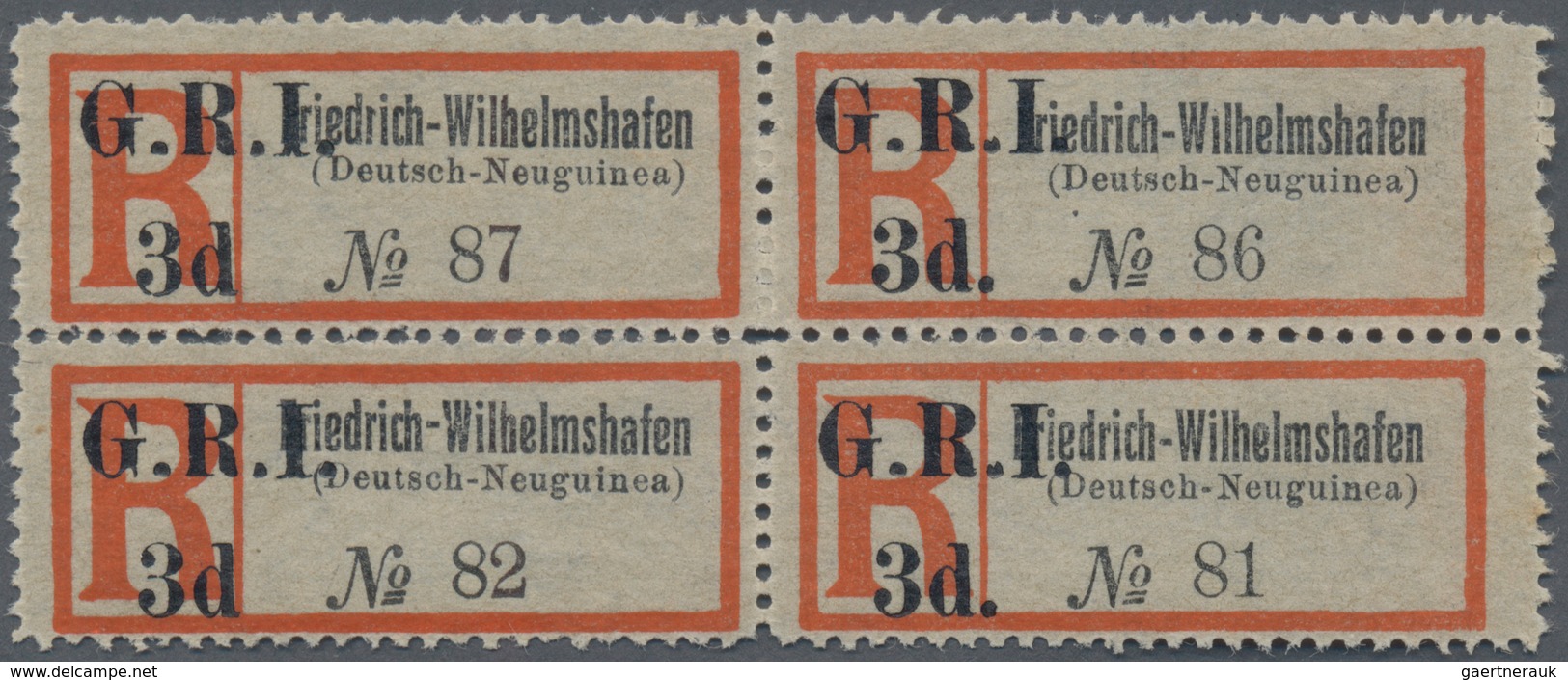 Deutsch-Neuguinea - Britische Besetzung: 1914, 3d. Auf Einschreibzettel "Friedrich-Wilhelmshafen (De - Deutsch-Neuguinea