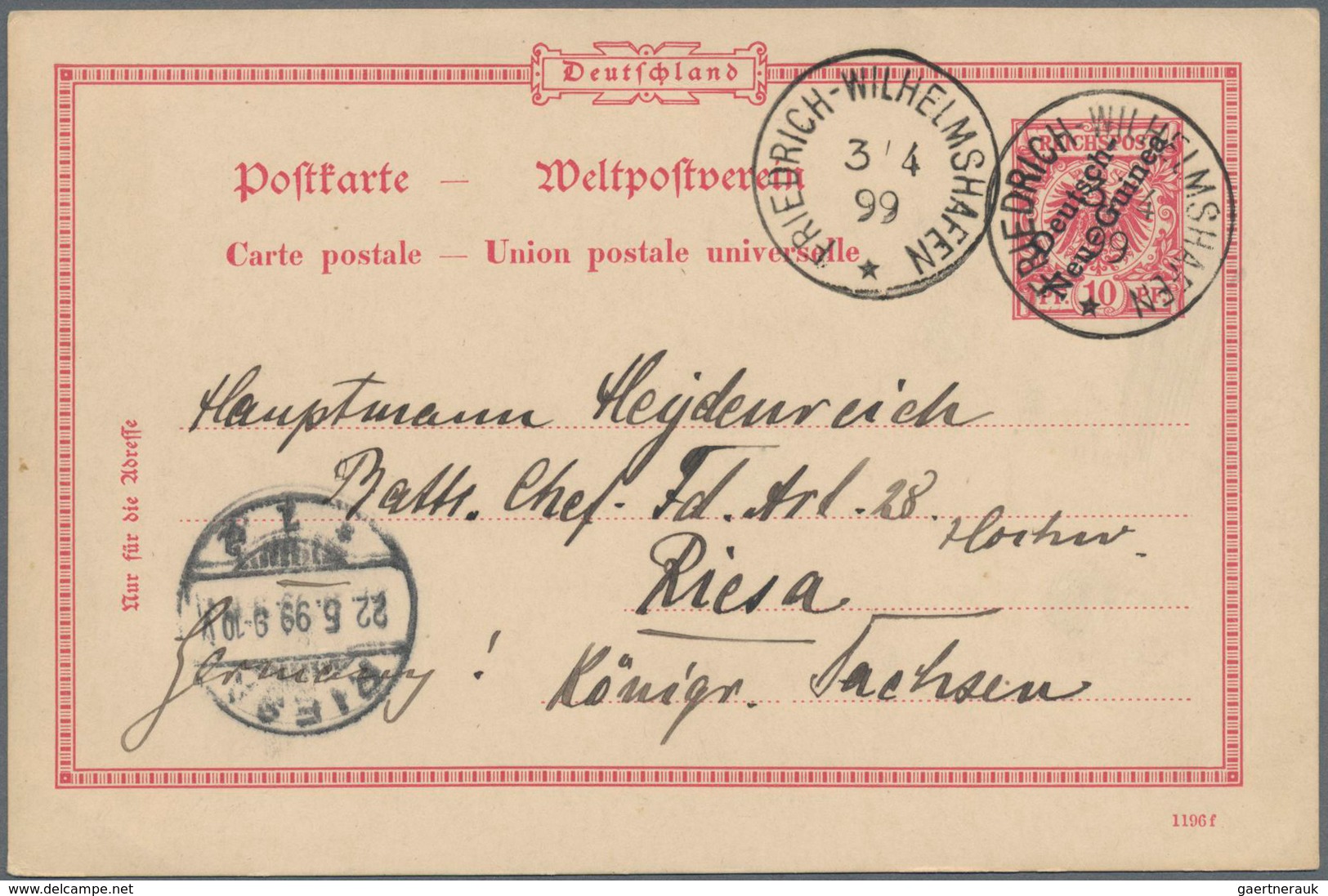 Deutsch-Neuguinea - Ganzsachen: 1899,, Gebrauchte Ganzsachenpostkarte Mit Schwarzem Aufdruck"Deutsch - Duits-Nieuw-Guinea