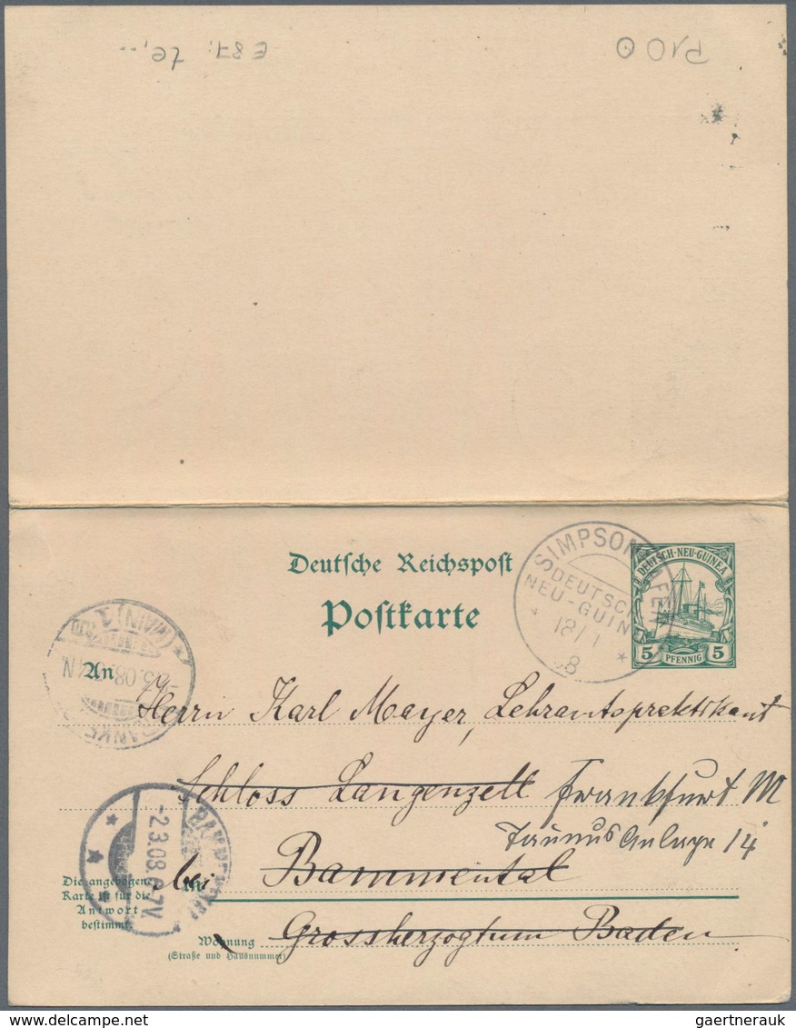 Deutsch-Neuguinea - Ganzsachen: 1908, Bedarfs- Und Portogerecht Gebrauchte Ganzsachenpostkarte Mit B - German New Guinea