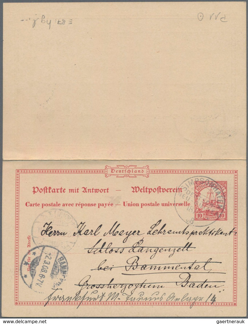 Deutsch-Neuguinea - Ganzsachen: 1908, Gebrauchte Ganzsachenpostkarte Mit Bezahlter Antwort Wst. Kolo - Deutsch-Neuguinea