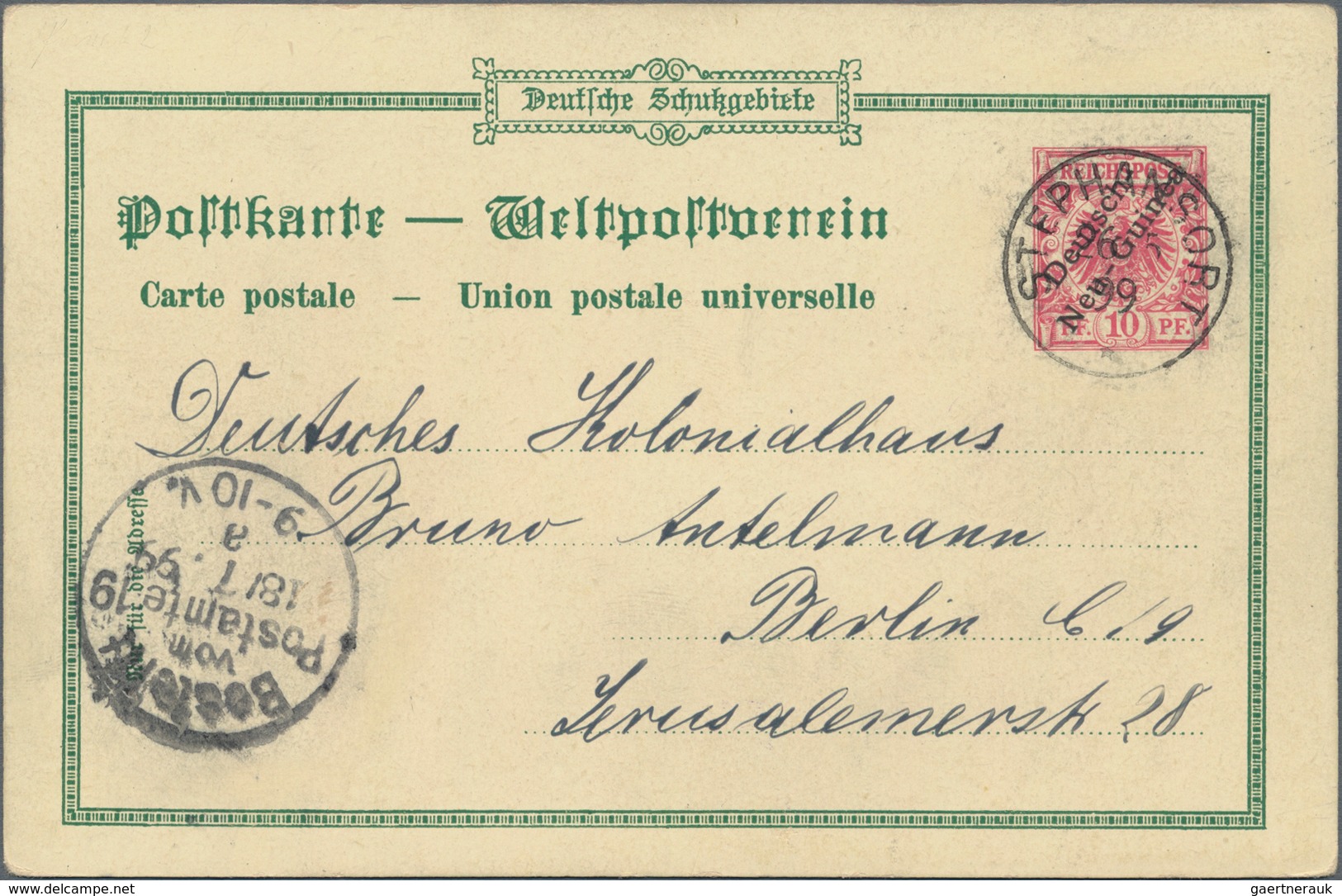 Deutsch-Neuguinea - Ganzsachen: 1899, Gebrauchte Privatganzsachen-Litho-Karte "Gruss Aus Stephansort - German New Guinea