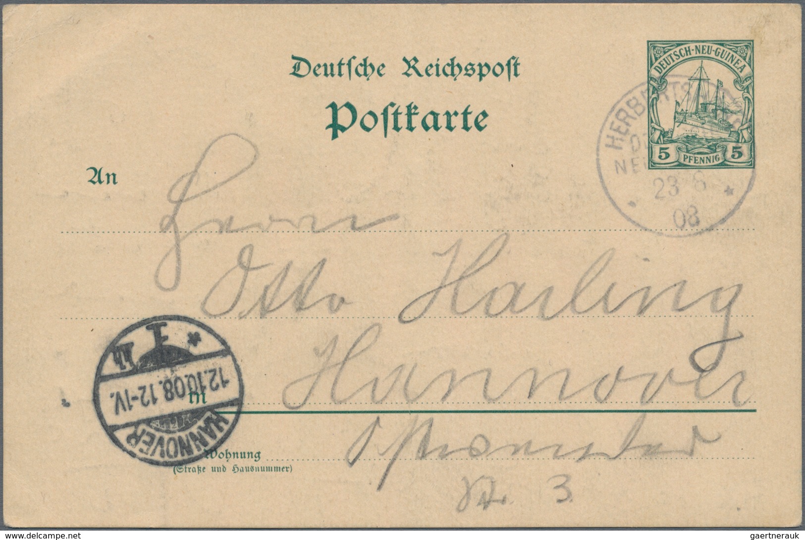 Deutsch-Neuguinea - Besonderheiten: 1908 (23.8.), 5 Pfg. GA-Karte Des Ethnographen Dr. Georg Frieder - Deutsch-Neuguinea