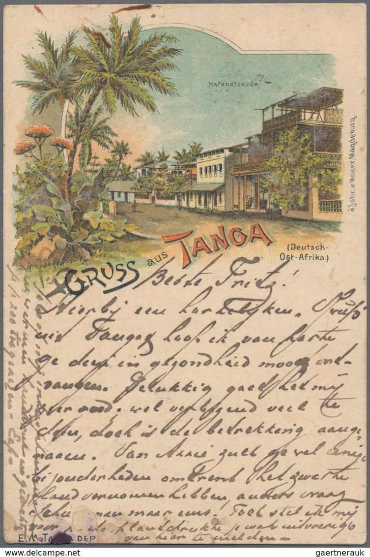 Deutsch-Ostafrika: 1898, 10 Pf. Karmin A. Lithokarte "Gruss Aus Tanga" Ab "TANGA 20/5 98" An C/o Zuc - Deutsch-Ostafrika