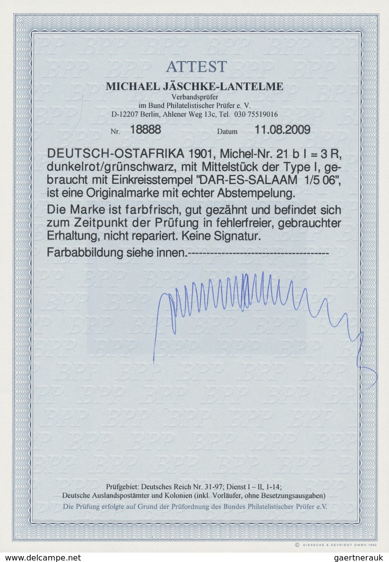 Deutsch-Ostafrika: 1901, 3 R Dunkelrot/grünschwarz, Rahmenzeichnung Type Lll Und Mittelstück Type L, - Deutsch-Ostafrika