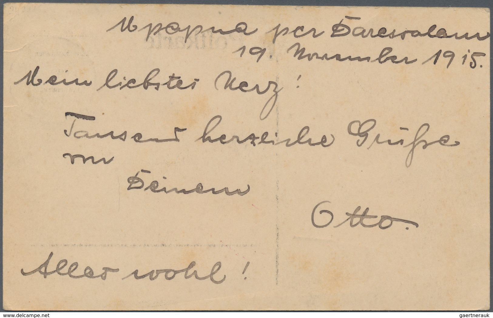 Deutsch-Ostafrika: 1915, SMS KÖNIGSBERG, 7 1/2 H Karmin 'Yacht', Entwertet Mit K1 MPAPUA, 19.11.15, - Duits-Oost-Afrika