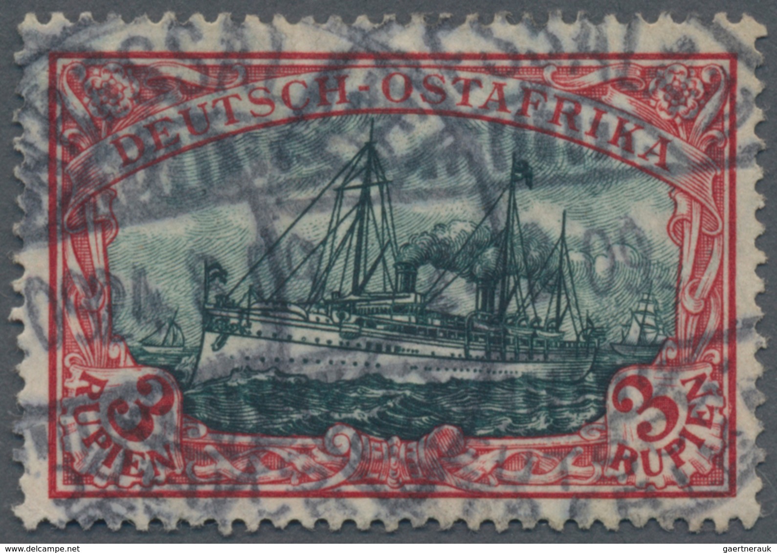 Deutsch-Ostafrika: 1908, 3 Rp. Dunkelkarminrot/grünschwarz Mit Gelblichrot Quarzendem Rahmen, Friede - German East Africa