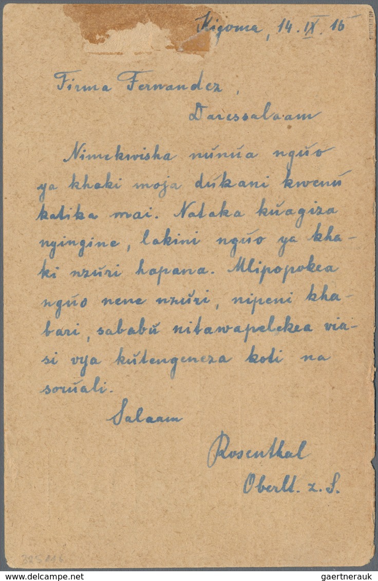 Deutsch-Ostafrika: 1915, Lokal Gedruckte "Feld=Postkarte" Mit Klarem Abschlag Von KIGOMA, 15/9 15, N - German East Africa