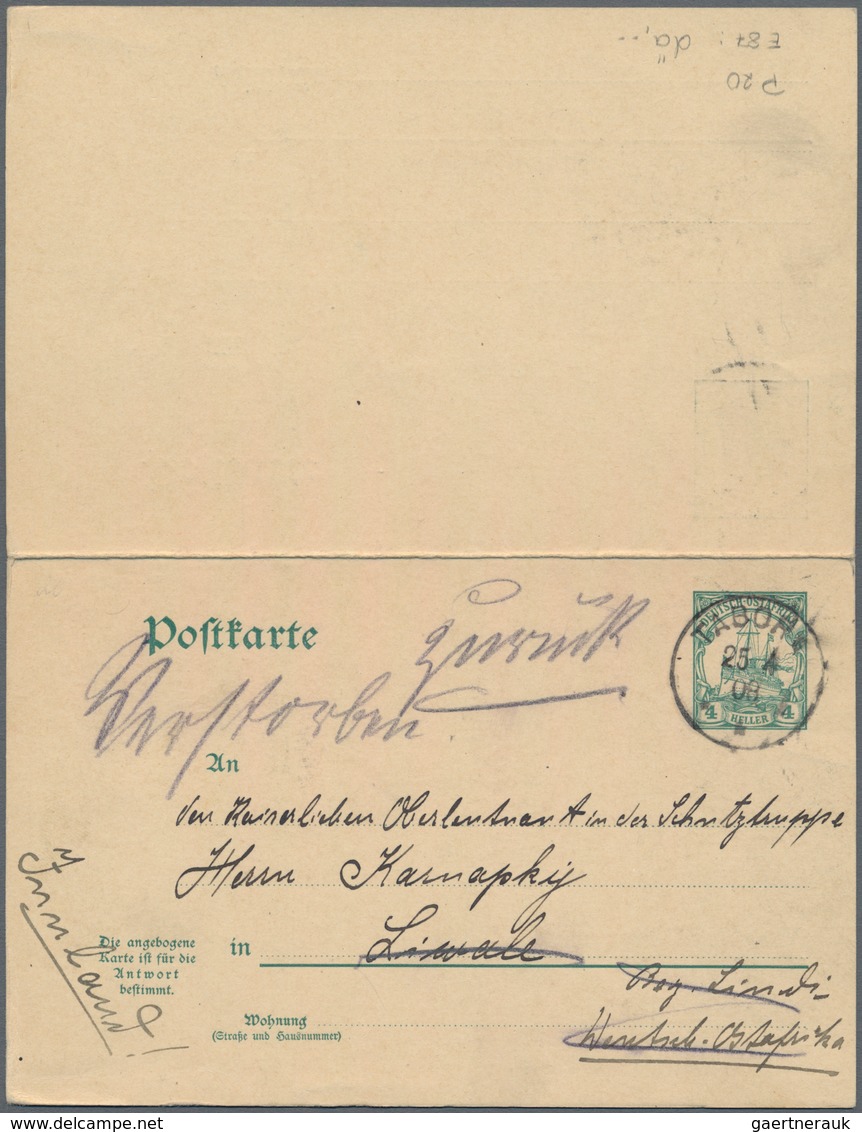 Deutsch-Ostafrika - Ganzsachen: 1908, Bedarfs- Und Portogerecht Verwendete Ganzsachenpostkarte Mit B - Duits-Oost-Afrika