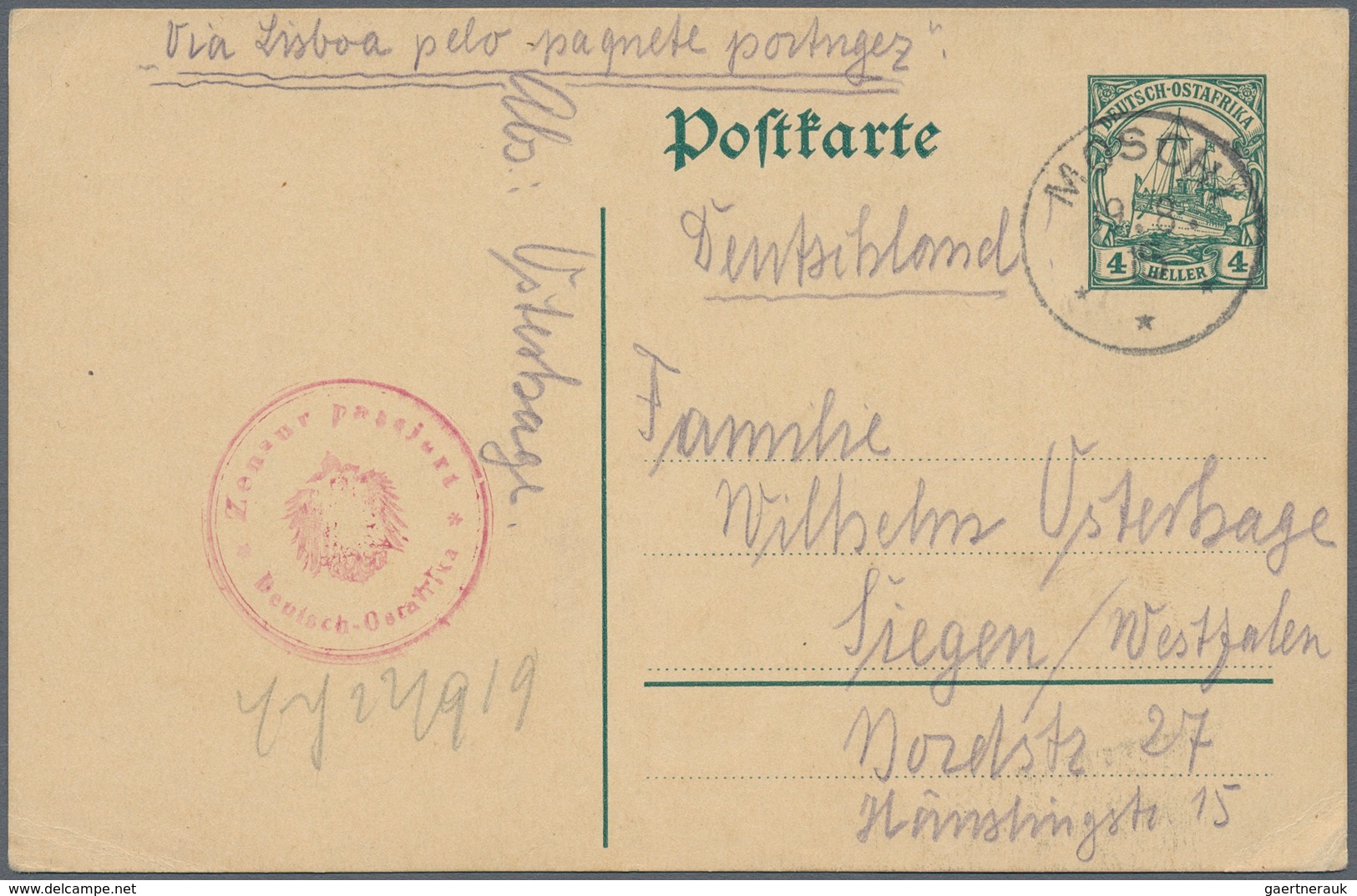 Deutsch-Ostafrika - Ganzsachen: 1915 (19.8.), 4 Heller GA-Kte Mit Stempel ''MOSCHI" Von Leutnant Ost - German East Africa