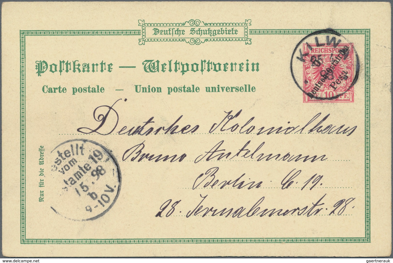 Deutsch-Ostafrika - Ganzsachen: 1898/99, Vier Gebrauchte Private Ganzsachenpostkarten Wst. Adler 10 - Duits-Oost-Afrika