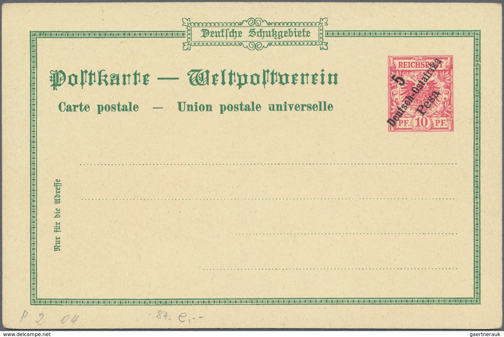 Deutsch-Ostafrika - Ganzsachen: 1898, vier ungebrauchte private Ganzsachenpostkarten Wst. Adler 10 P