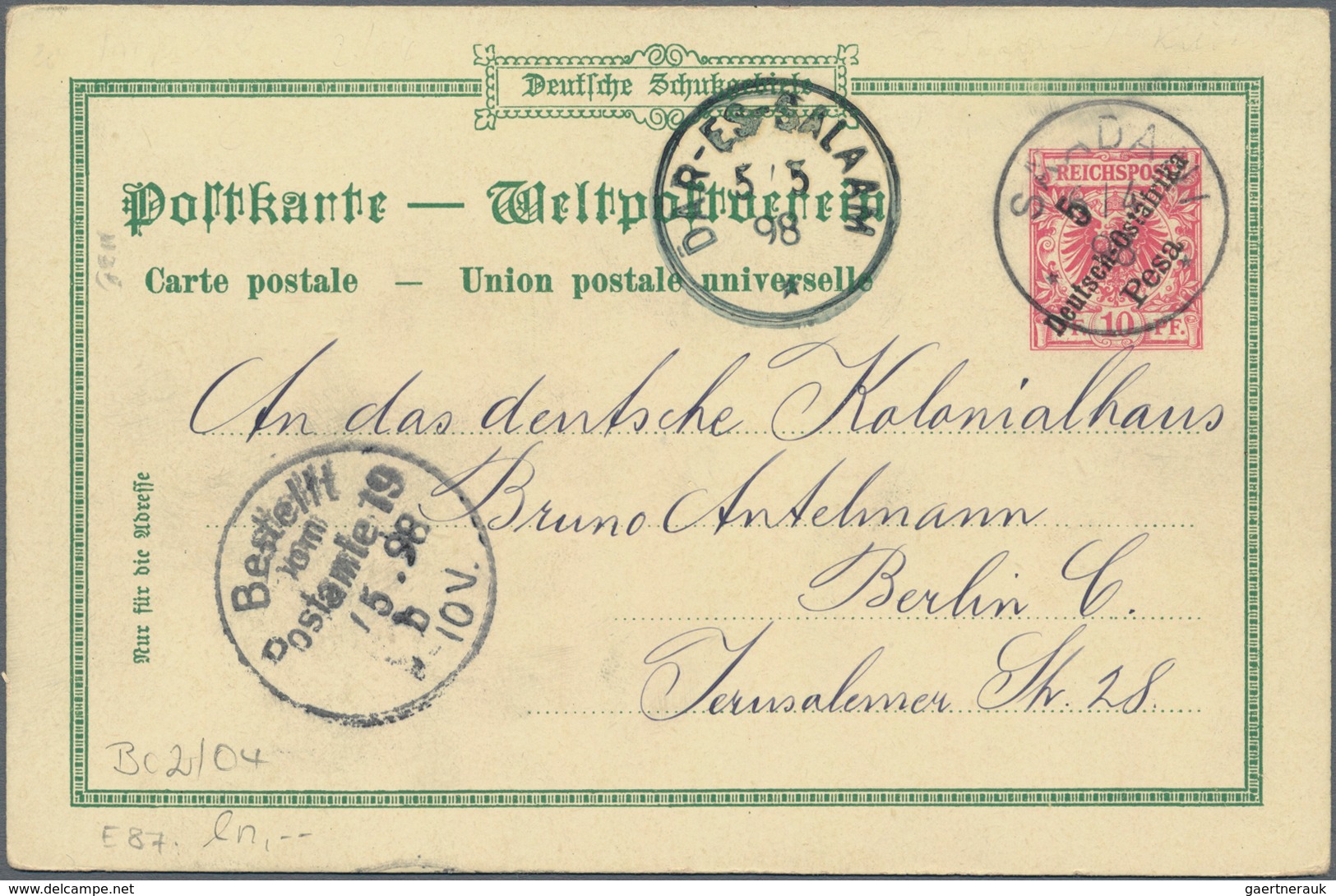 Deutsch-Ostafrika - Ganzsachen: 1898/99, Drei Gebrauchte Private Ganzsachenpostkarten Wst. Adler 10 - Deutsch-Ostafrika