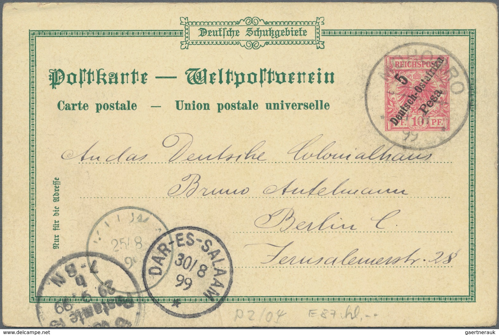 Deutsch-Ostafrika - Ganzsachen: 1899, Zwei Gebrauchte Private Ganzsachenpostkarten Wst. Krone 5 Pfen - Deutsch-Ostafrika