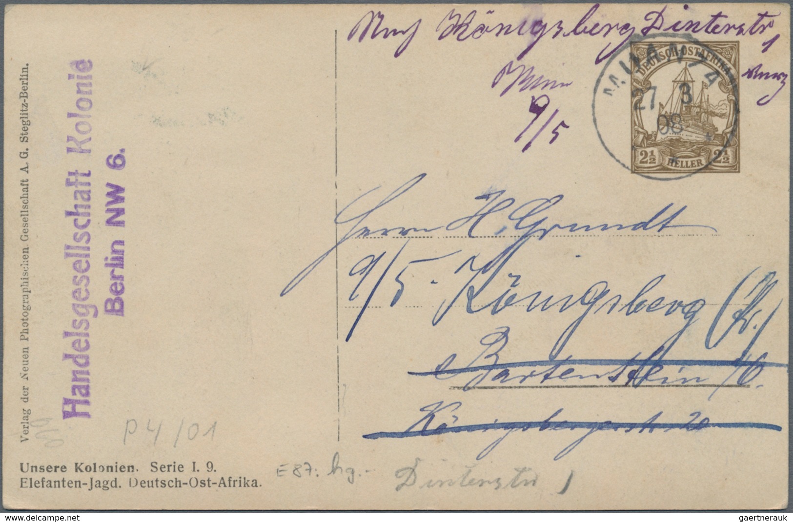 Deutsch-Ostafrika - Ganzsachen: 1908, Private Ganzsachenpostkarte Wst. 2½ Heller Kolonialschiffszeic - German East Africa