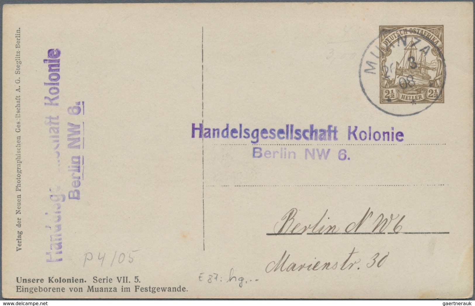 Deutsch-Ostafrika - Ganzsachen: 1908, Private Ganzsachenpostkarte Wst. 2½ Heller Kolonialschiffszeic - Deutsch-Ostafrika