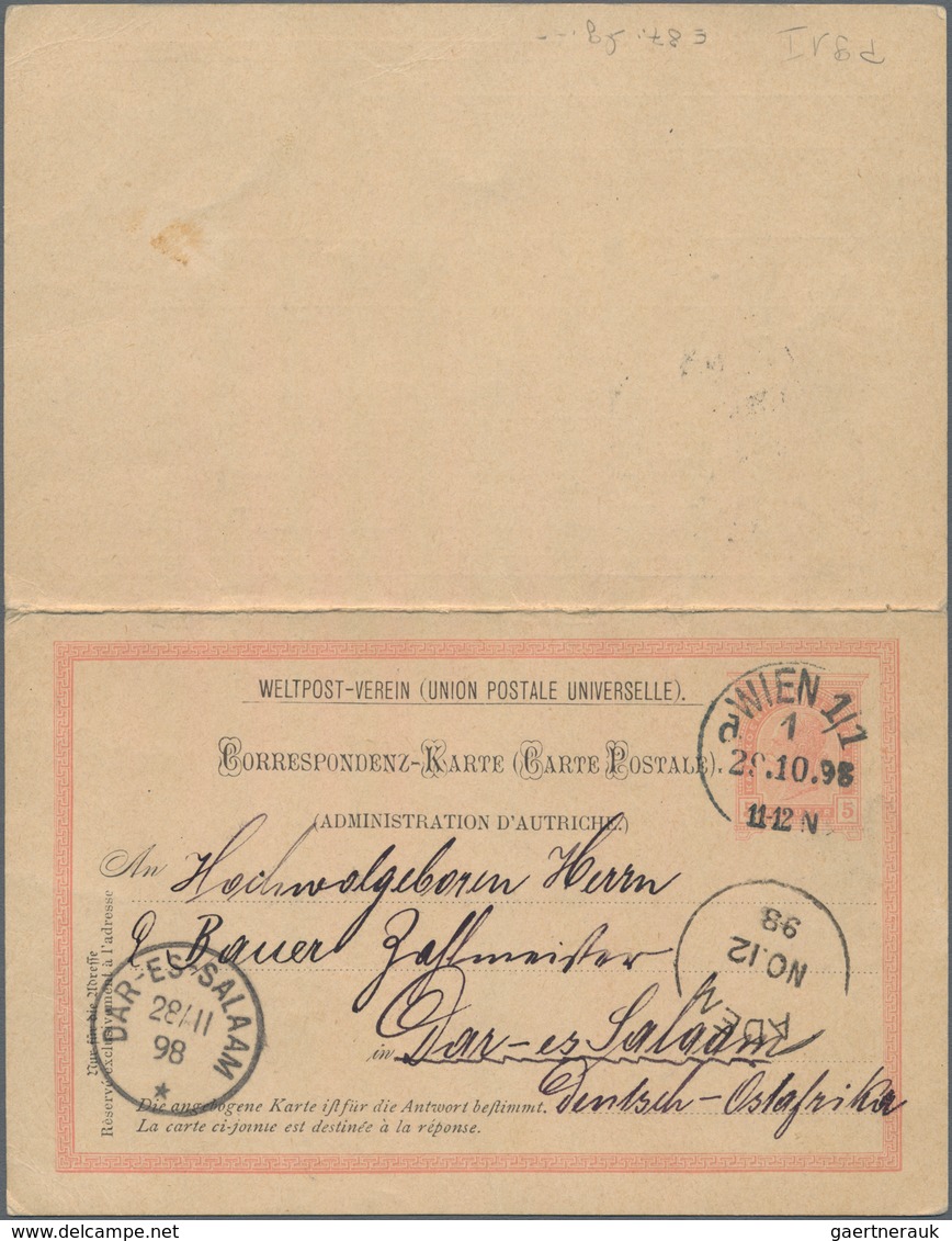 Deutsch-Ostafrika - Besonderheiten: 1898, Österreich, Gebrauchte Ganzsachenpostkarte Mit Bezahlter A - German East Africa