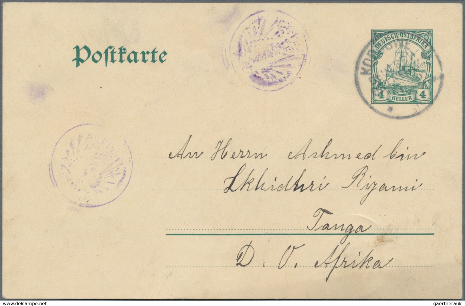 Deutsch-Ostafrika - Besonderheiten: 1910 (1.12.), "KOROGWE DEUTSCH-OSTAFRIKA" Auf 4 H. GA-Karte Aus - German East Africa