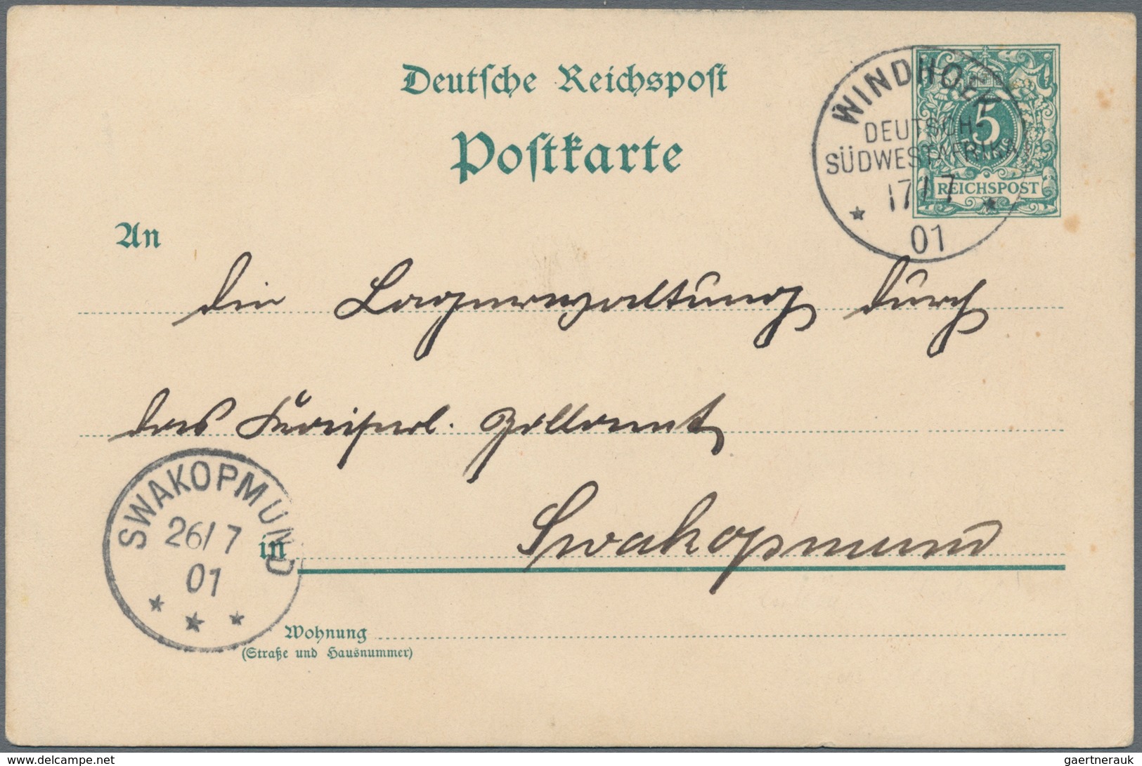 Deutsch-Südwestafrika - Mitläufer: 1901 (17.7.), 5 Pfg. Mitläufer-GA-Karte Krone/Adler Als Inlandska - Deutsch-Südwestafrika