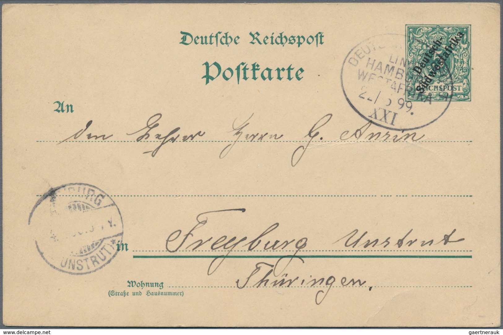 Deutsch-Südwestafrika - Stempel: 1899 (22.6.), "DEUTSCHE SEEPOST LINIE HAMBURG-WESTAFRIKA XXI" (= Da - German South West Africa