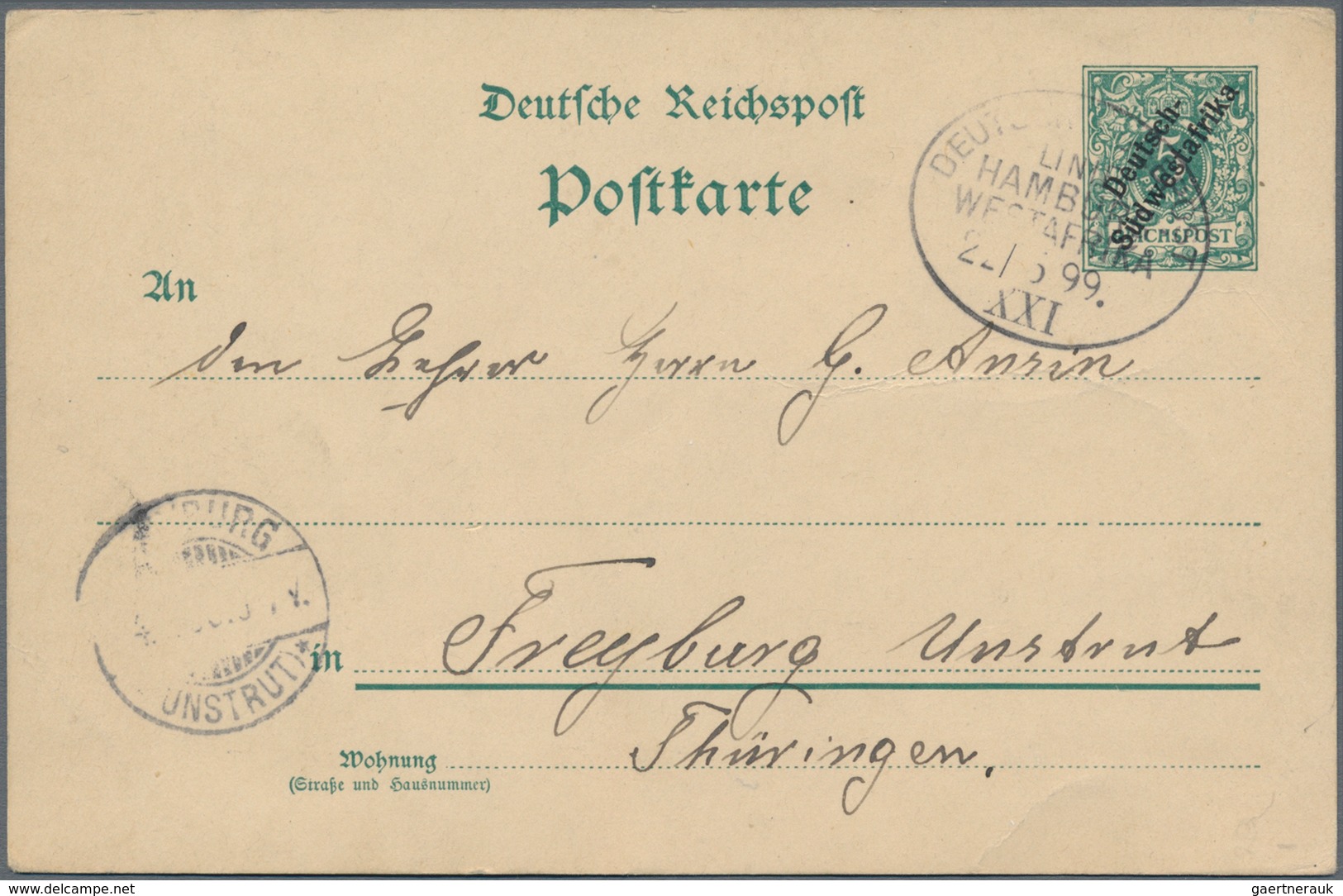 Deutsch-Südwestafrika - Stempel: 1899 (22.6.), "DEUTSCHE SEEPOST LINIE HAMBURG-WESTAFRIKA XXI" (= Da - Deutsch-Südwestafrika