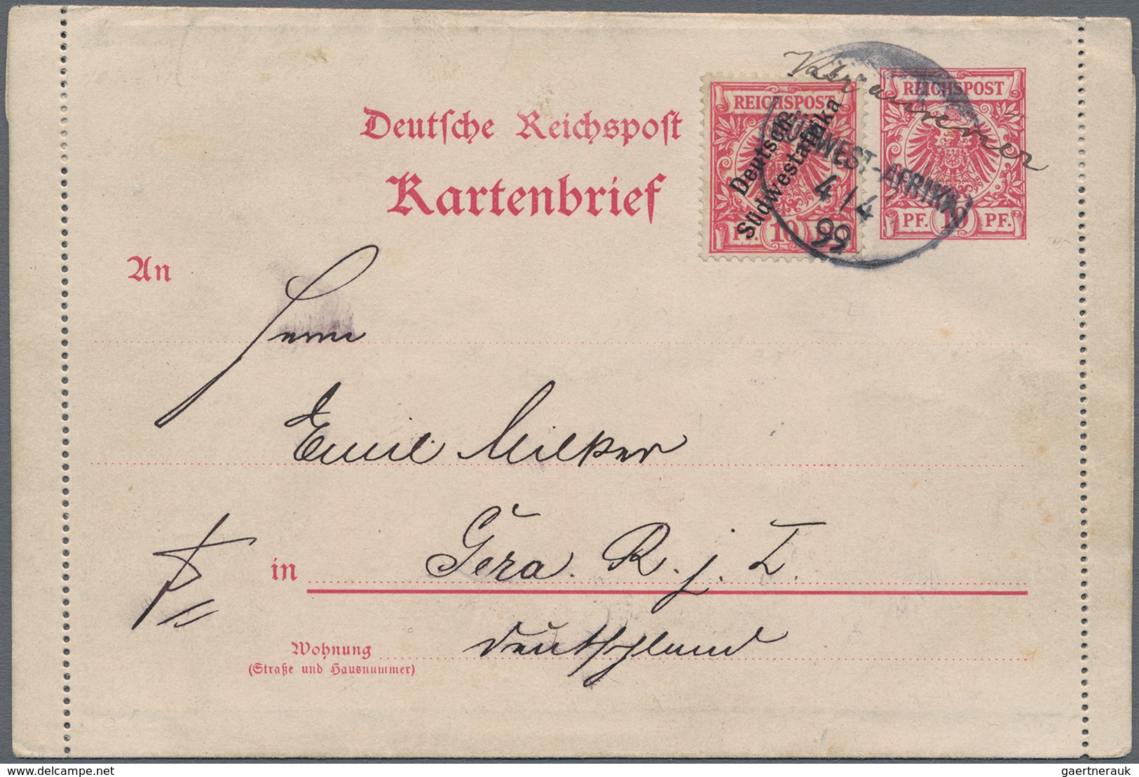 Deutsch-Südwestafrika - Stempel: 1899 "KHANRIVIER 4/4 99": Wanderstempel Mit Handschriftlicher Eintr - German South West Africa