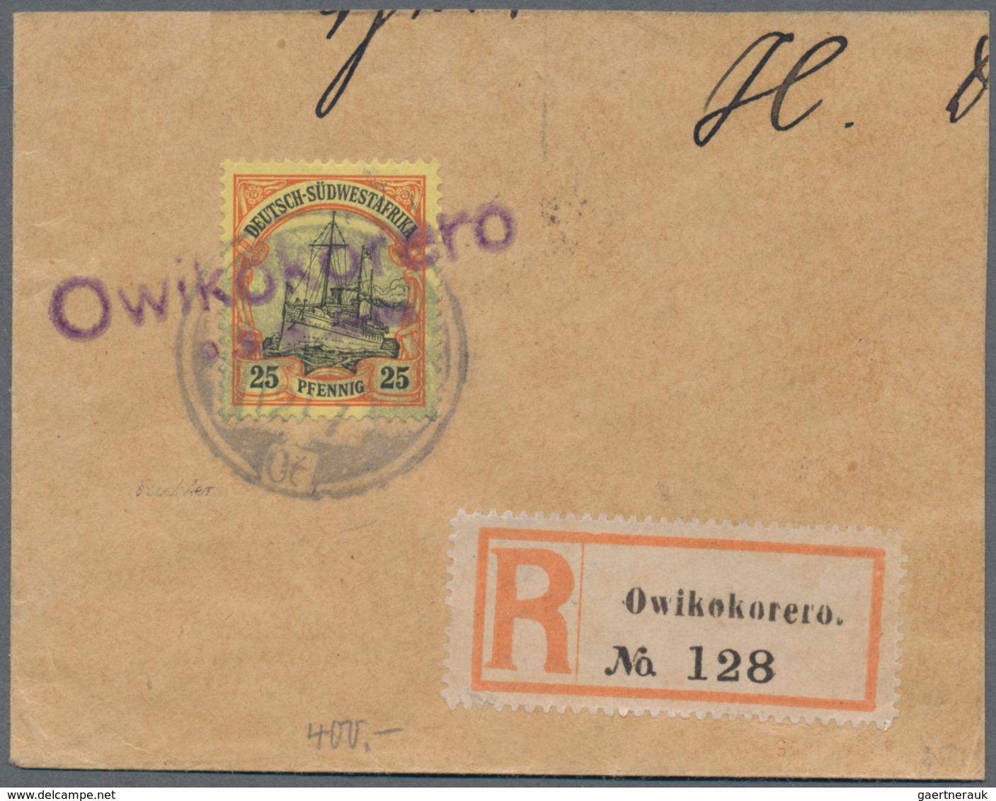 Deutsch-Südwestafrika - Stempel: OWIKOKORERO: 1906, Wanderstempel Auf 25 Pfg. Schiffszeichnung O.Wz. - Duits-Zuidwest-Afrika