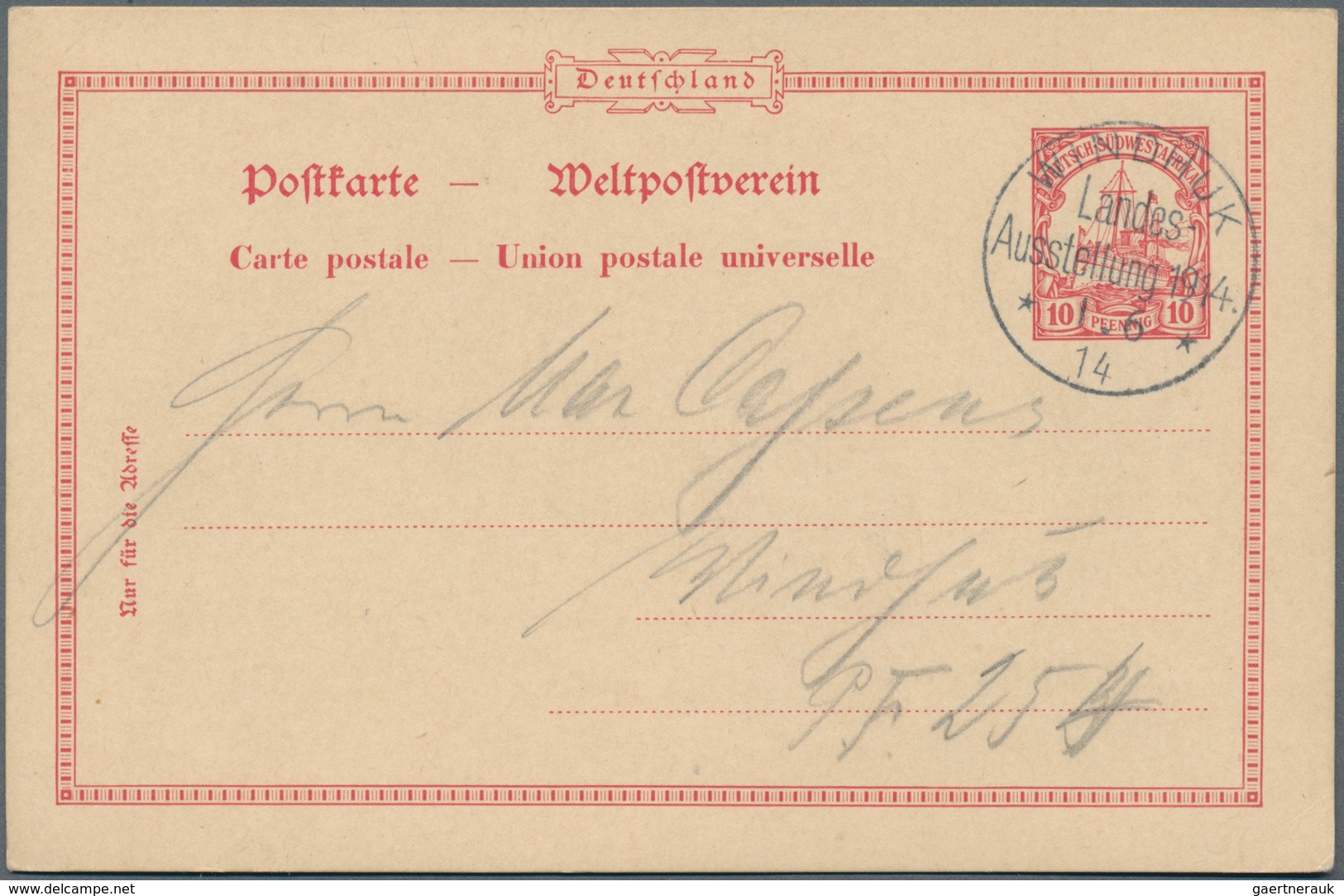 Deutsch-Südwestafrika - Stempel: 1914, Ganzsachenpostkarte Wst. Kolonial-Schiffszeichnung 10 Pfennig - Duits-Zuidwest-Afrika