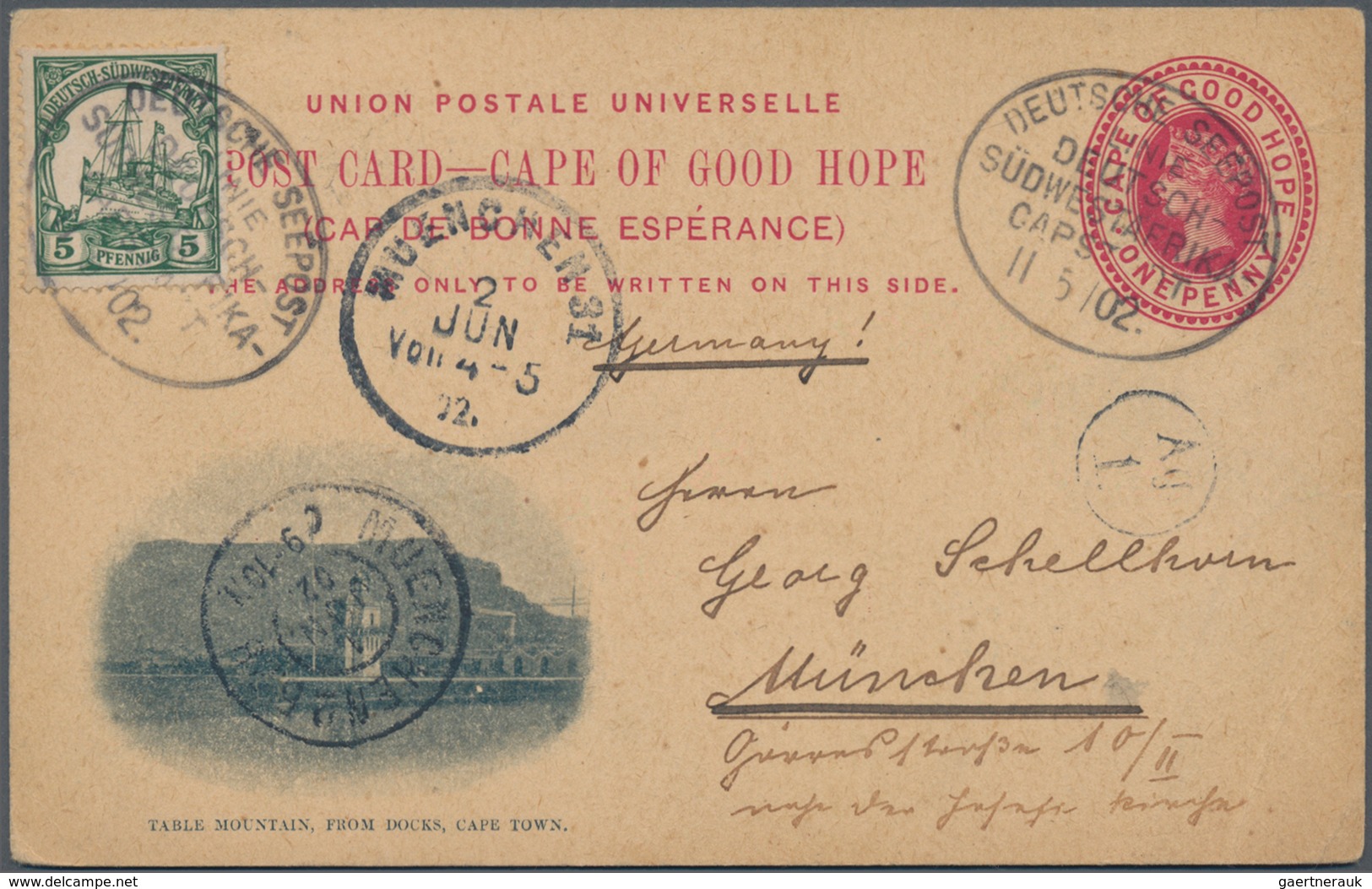 Deutsch-Südwestafrika - Besonderheiten: 1902, Kap Der Guten Hoffnung, 1 D Rot QV Bildganzsache 'Tabl - Deutsch-Südwestafrika