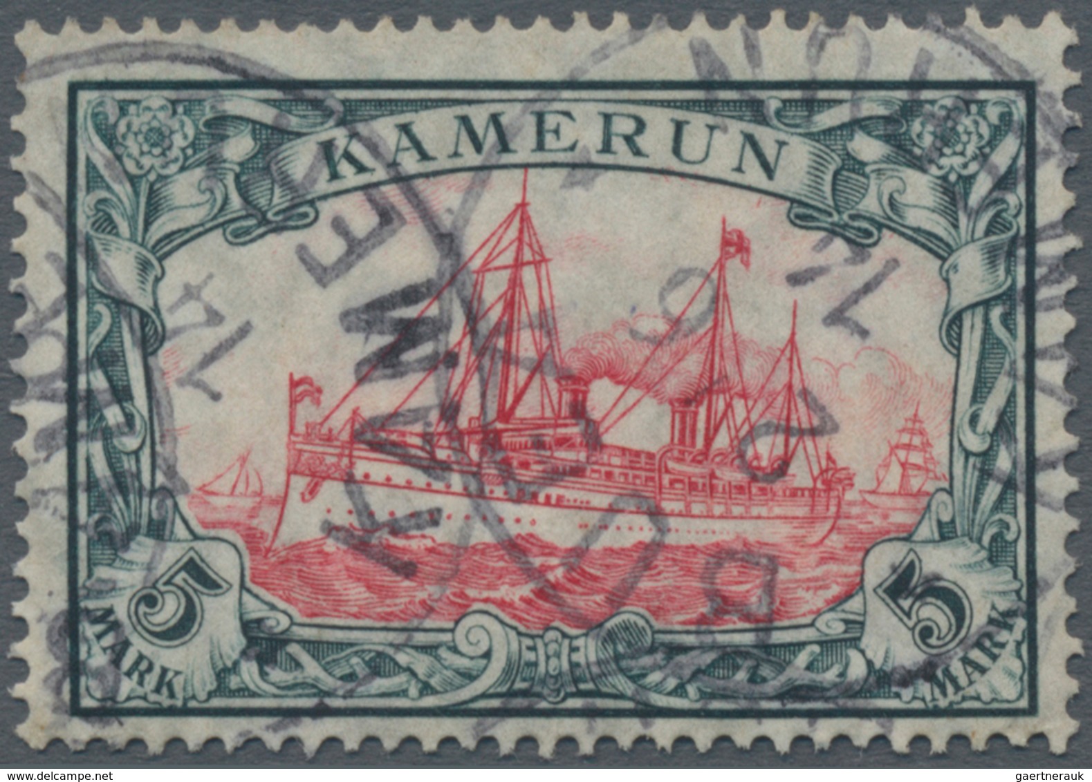 Deutsche Kolonien - Kamerun: 1905. 5 Mk. Grünschwarz/rot Mit Wasserzeichen Rauten, Sehr Schönes Beda - Kamerun