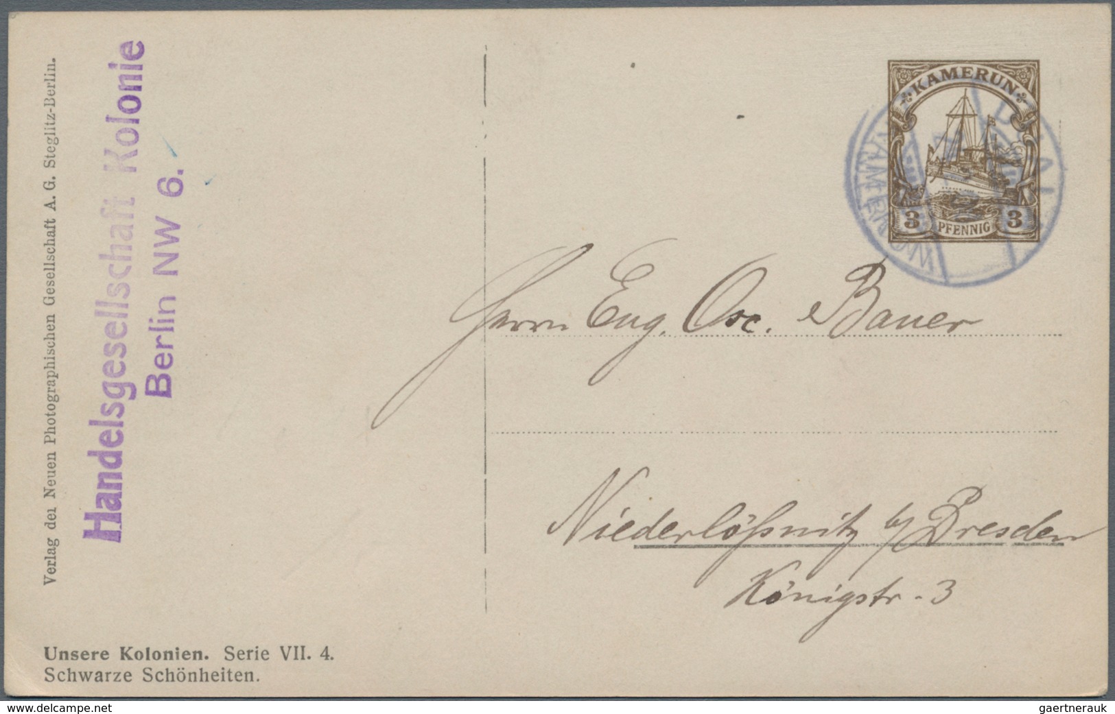 Deutsche Kolonien - Kamerun - Ganzsachen: 1908. Privat-Postkarte 3 PfSchiffstype Mit Rs. Foto-Abbild - Kameroen