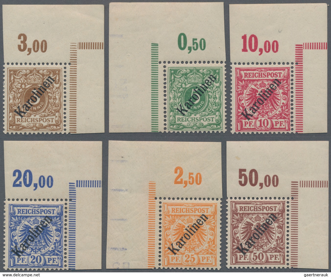 Deutsche Kolonien - Karolinen: 1899, Diagonaler Aufdruck, 3 Pfg. Bis 50 Pfg., Komplette Serie Aus De - Karolinen