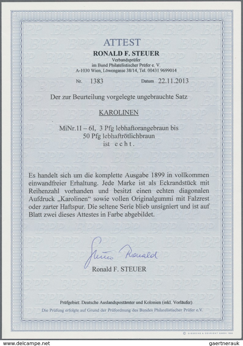 Deutsche Kolonien - Karolinen: 1899, Diagonaler Aufdruck, 3 Pfg. Bis 50 Pfg., Komplette Serie Aus De - Carolinen