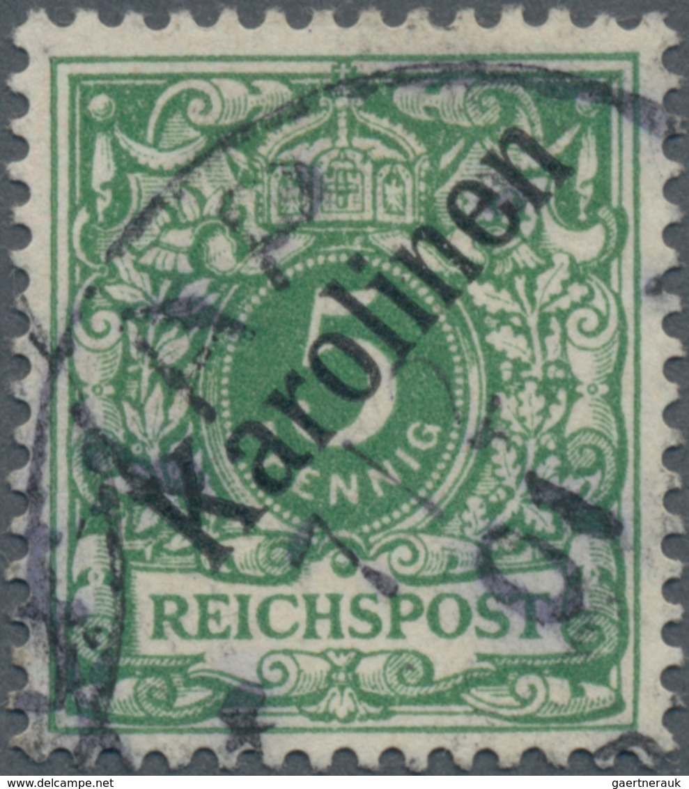 Deutsche Kolonien - Karolinen: 1899, 5 Pf. Krone/Adler, Opalgrün, Diagonaler Aufdruck, Mit Echtem Un - Karolinen