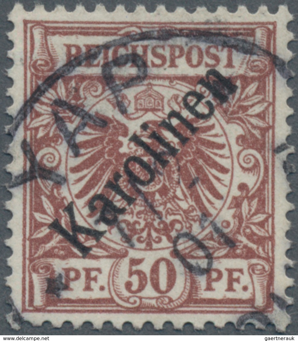 Deutsche Kolonien - Karolinen: 1899, 50 Pfg Krone/Adler, Lebhaftrötlichbraun, Diagonaler Aufdruck, M - Caroline Islands