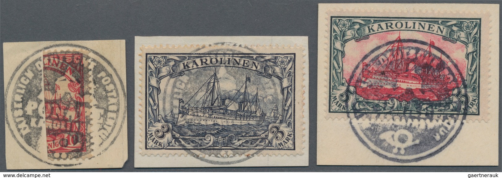 Deutsche Kolonien - Karolinen: 1905, 3 Mark Und 5 Mark Schiffszeichnung Sowie 1.Ponape-Provisorium, - Caroline Islands