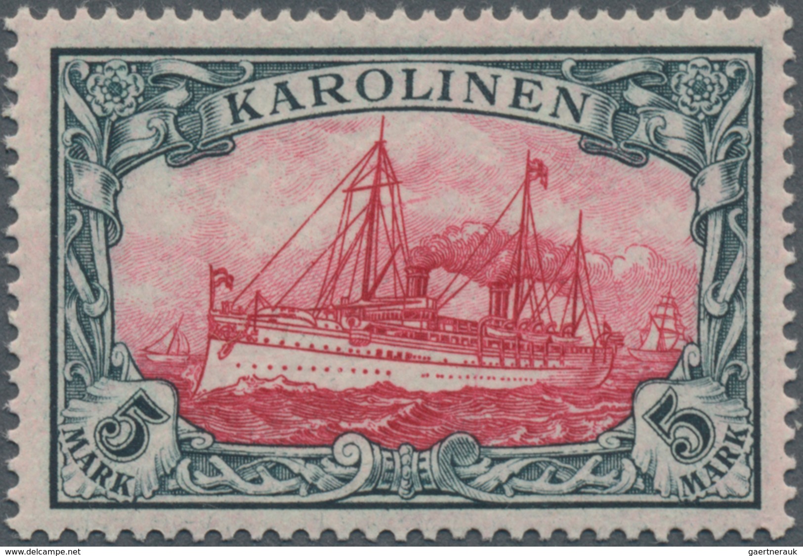 Deutsche Kolonien - Karolinen: 1900, 5 Mk Kaiseryacht, Grünschwarz/dunkelkarmin, In Tadelloser, Post - Carolinen