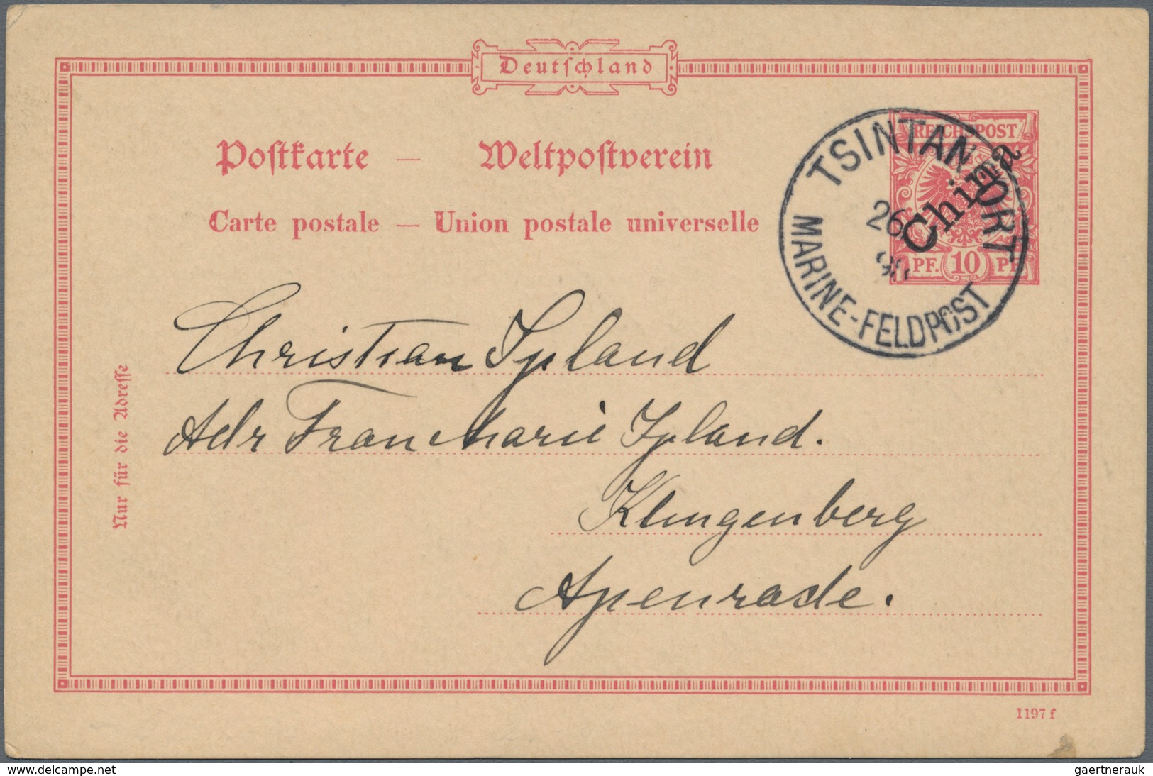 Deutsche Kolonien - Kiautschou - Ganzsachen: 1898, Gebrauchte Ganzsachenpostkarte Mit Schrägem Schwa - Kiauchau