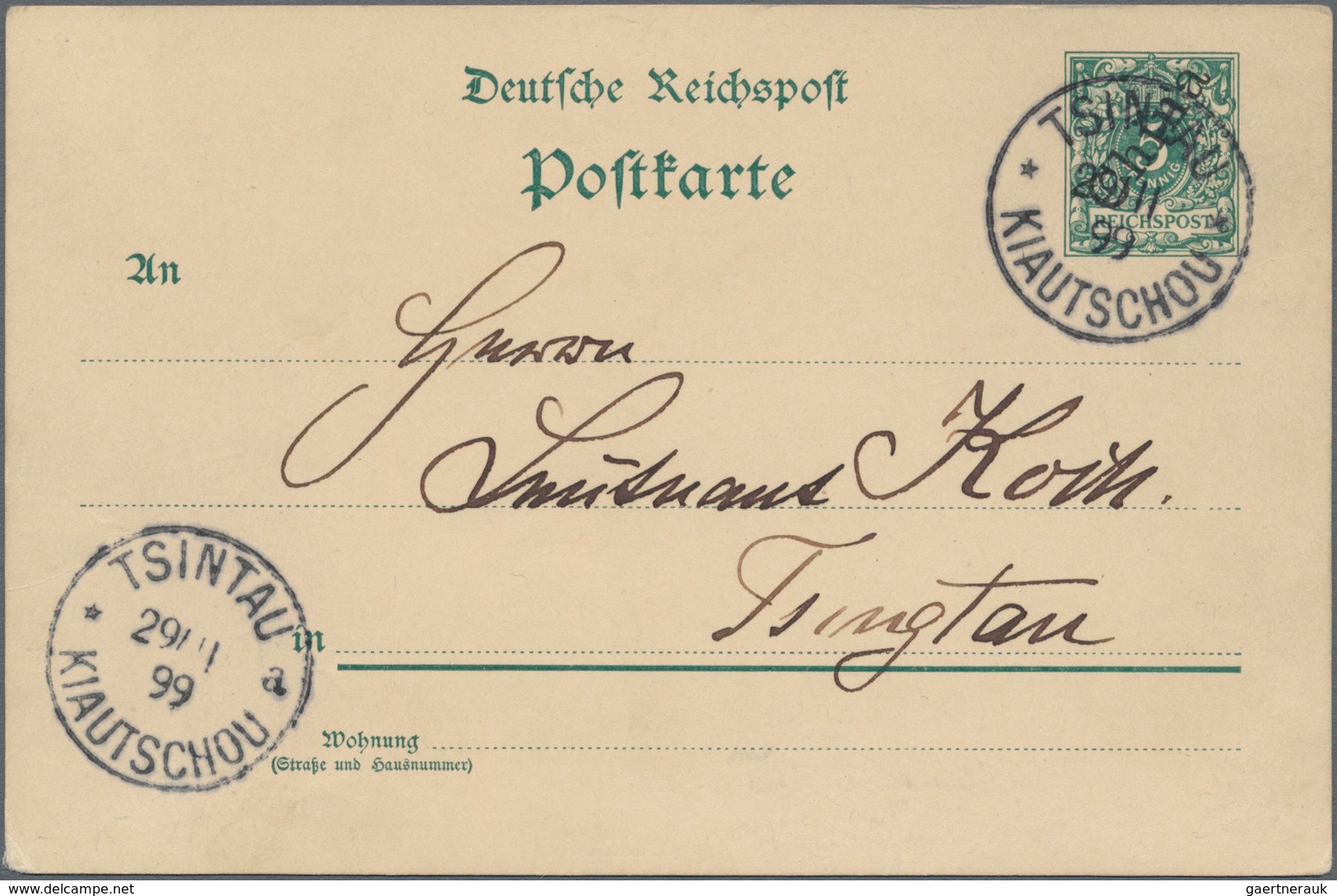 Deutsche Kolonien - Kiautschou - Ganzsachen: 1899, Gebrauchte Ganzsachenpostkarte Mit Schrägem Schwa - Kiaochow