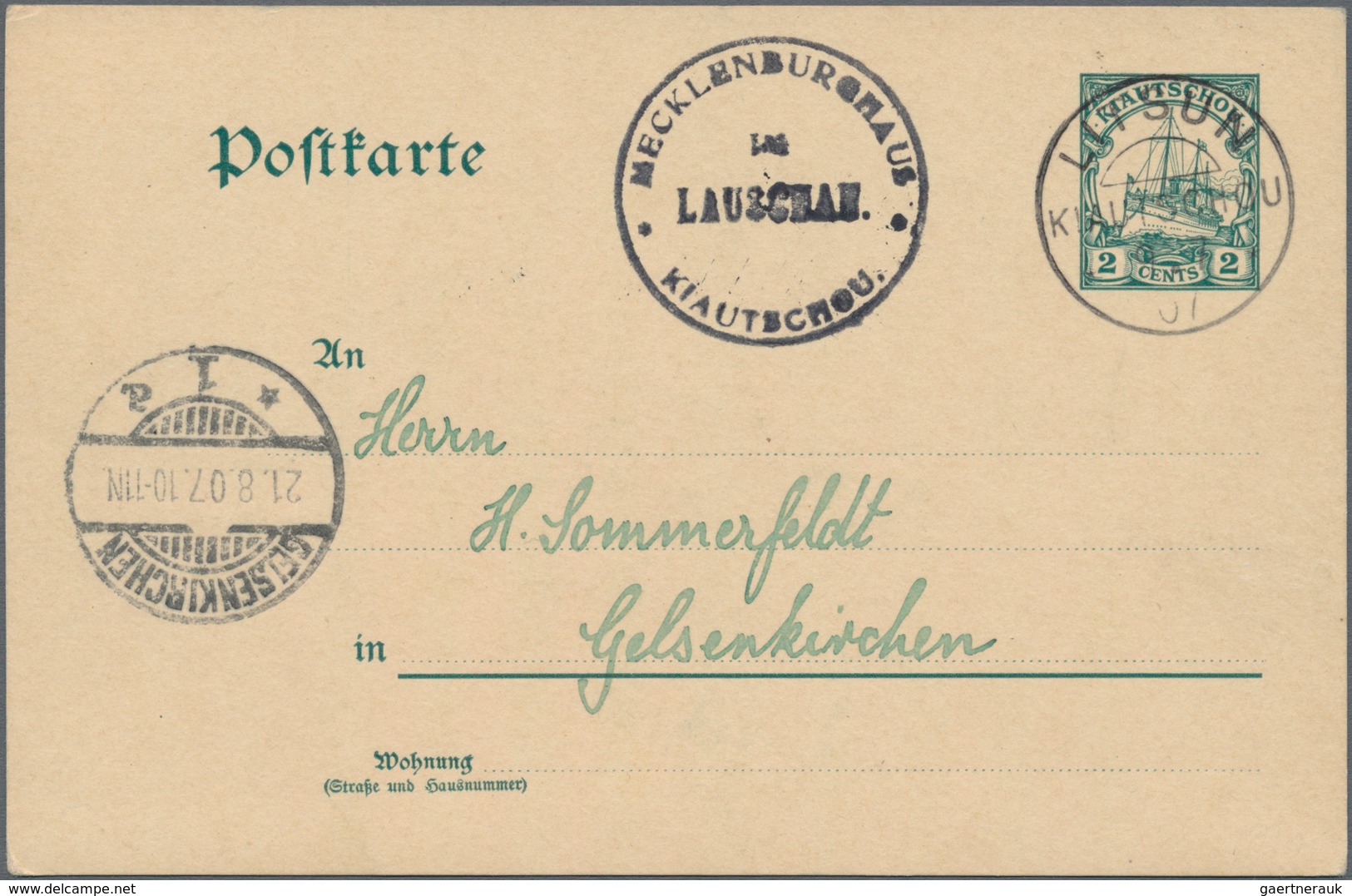 Deutsche Kolonien - Kiautschou - Ganzsachen: 1907/13, Drei Gebrauchte Ganzsachenkarten Mit Wst. Kolo - Kiautschou